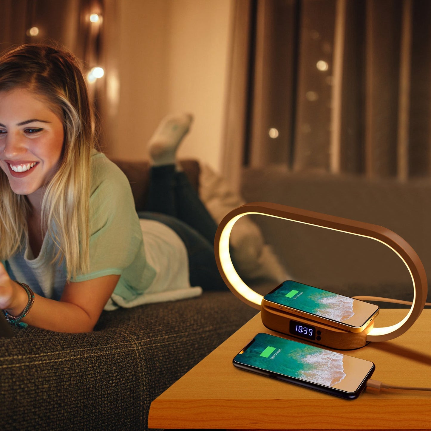 Table Lamp Touch Control Lamp With Clock Wireless Charging
