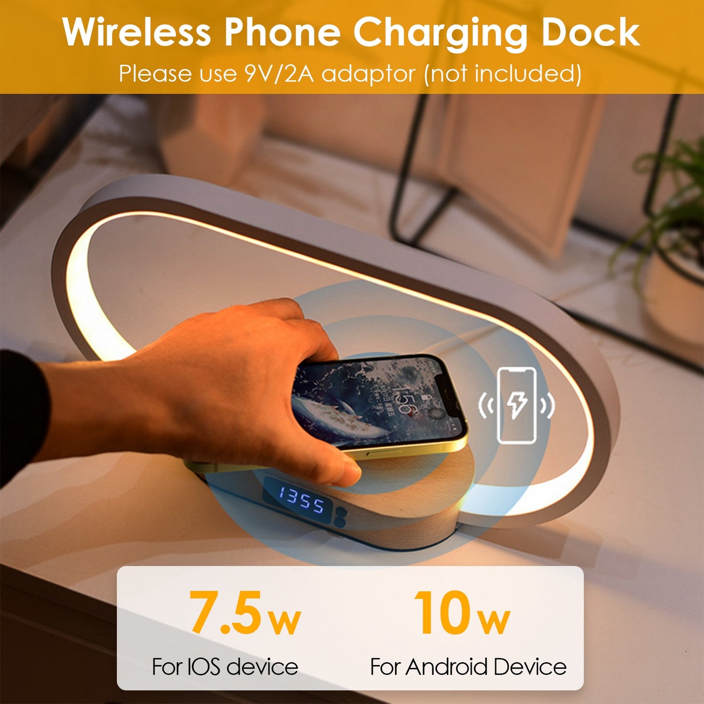 Table Lamp Touch Control Lamp With Clock Wireless Charging