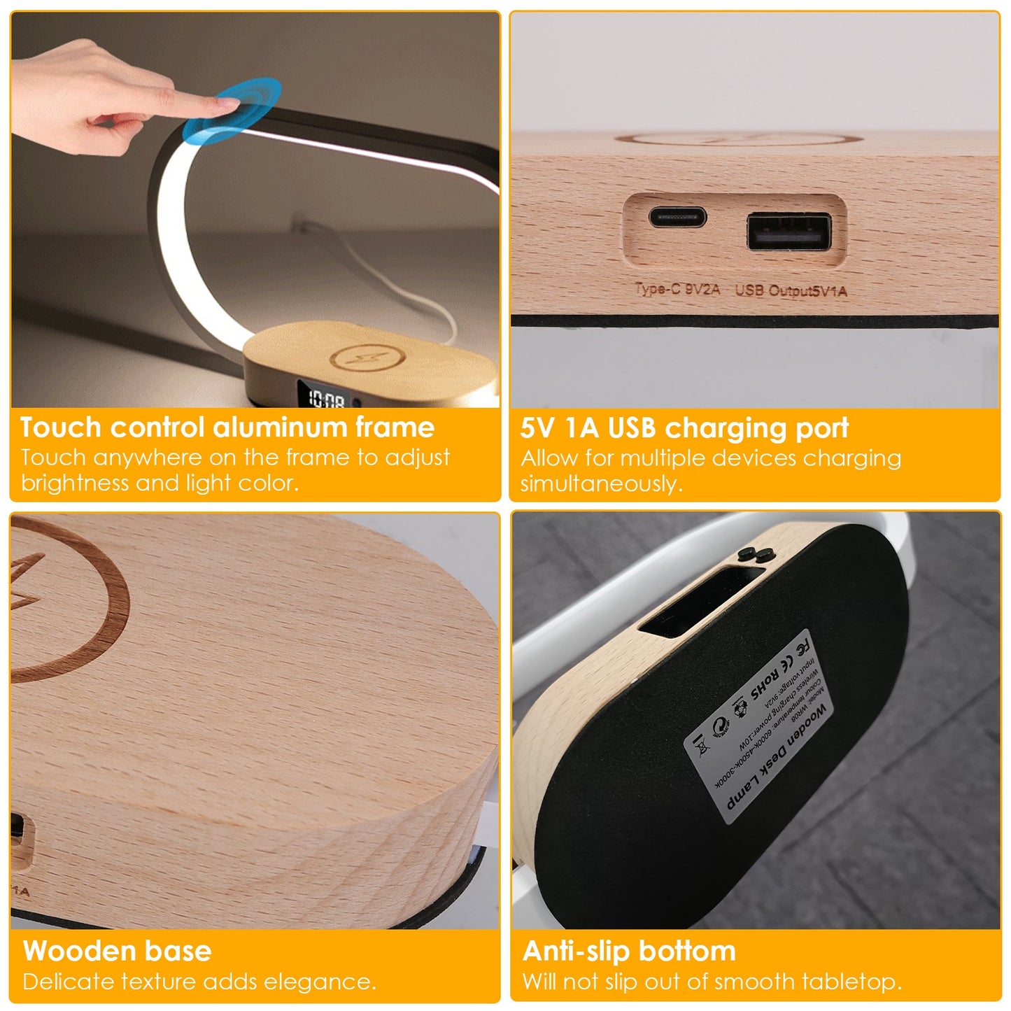 Table Lamp Touch Control Lamp With Clock Wireless Charging