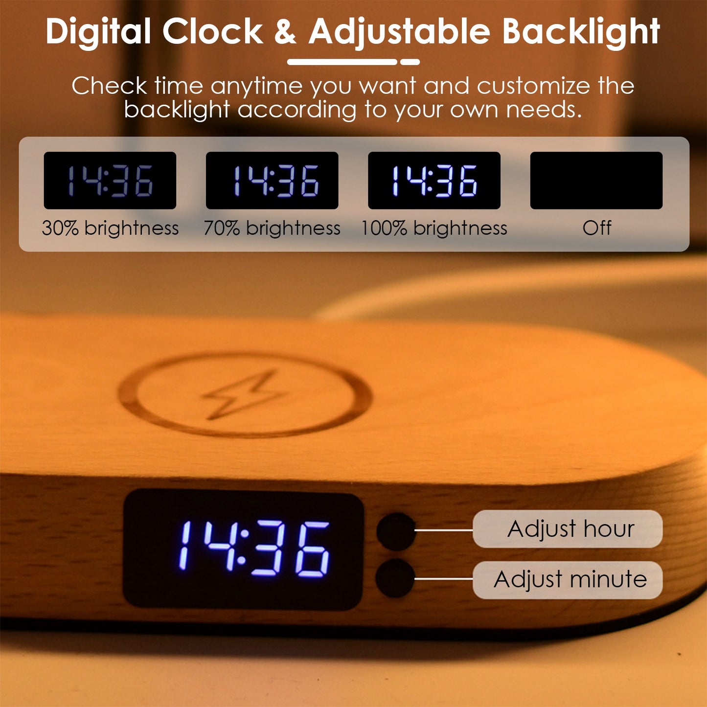 Table Lamp Touch Control Lamp With Clock Wireless Charging